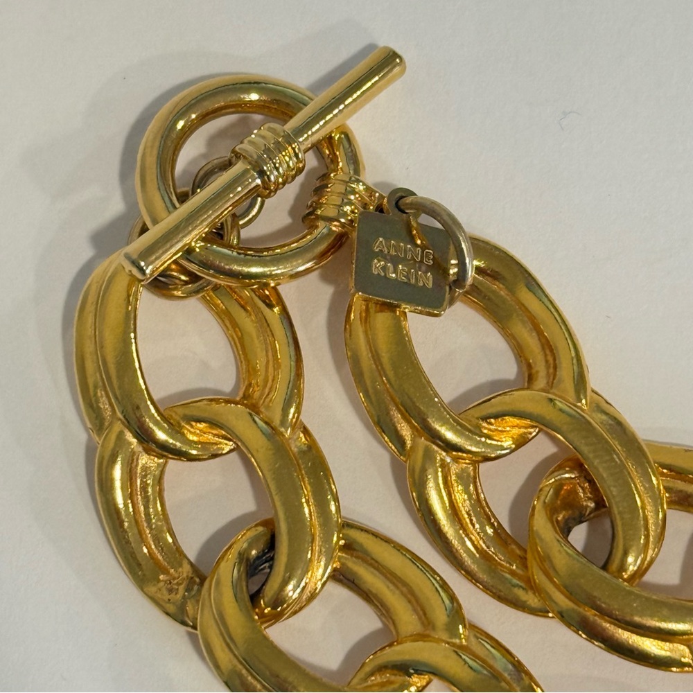 Vintage Anne Klein Toggle Link Gold Tone Heavy Chunky 90s Necklace 18.5” - Picture 8 of 10